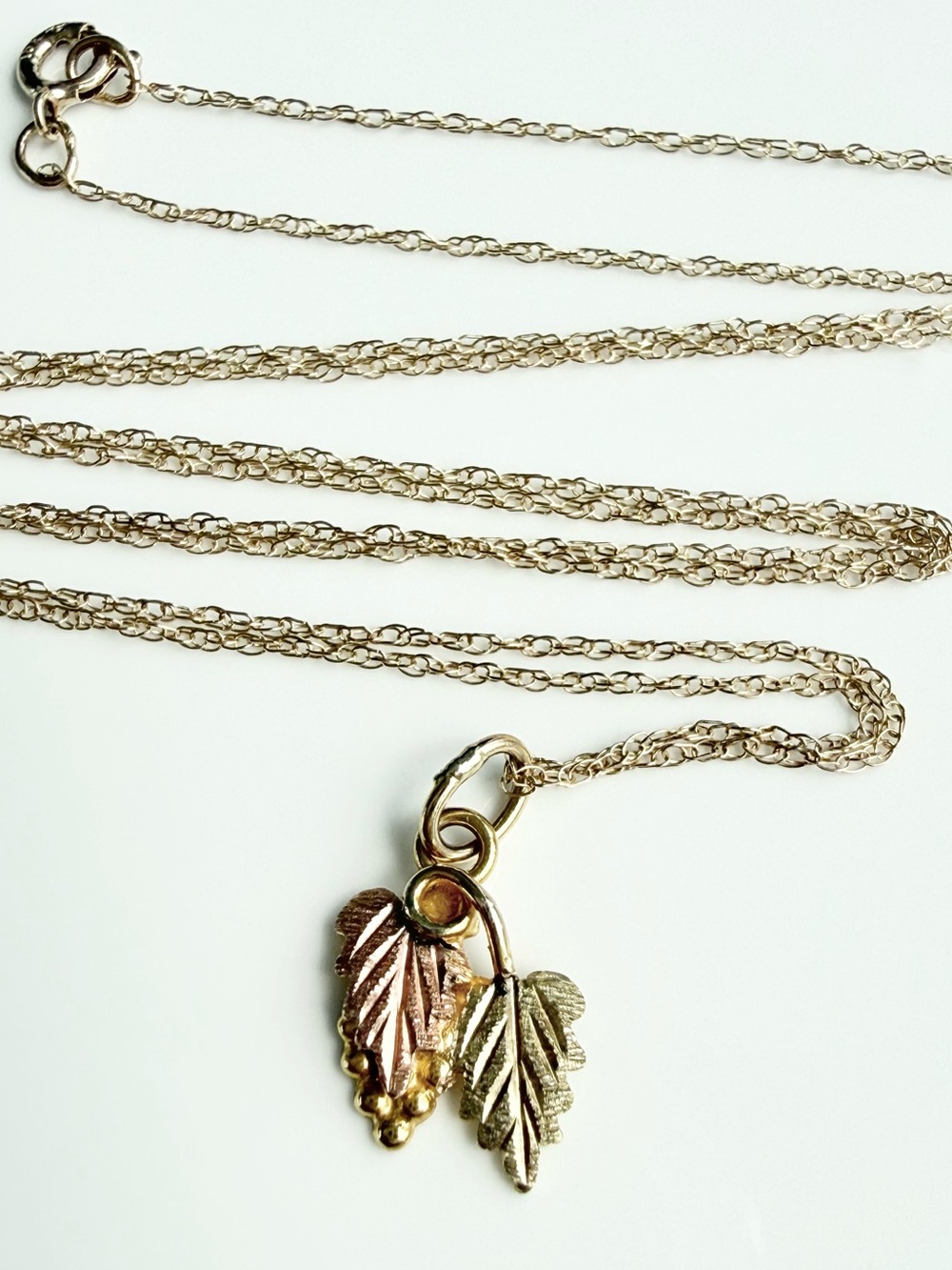 10k Landstrom’s Black Hills Gold Grape Leaves Pendant Necklace